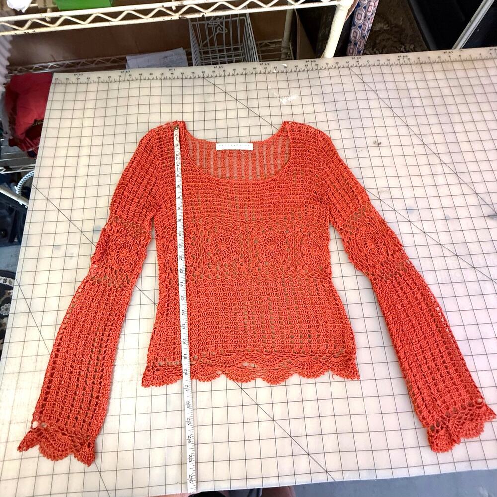 Bettie Paige Orange Crochet Long Sleeve Top Scoop neck - Picture 10 of 14